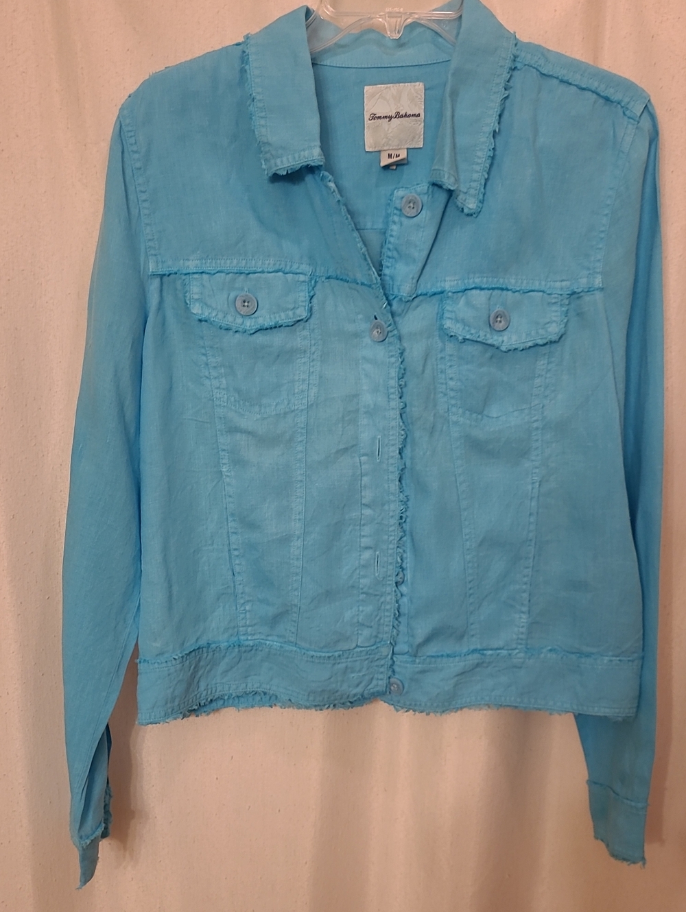 Tommy Bahama Turquoise Blue Button-Front Jean Jacket